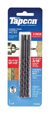 Concrete Drill Bit, 5/32 x 4-1/2 In., 4-Pk.