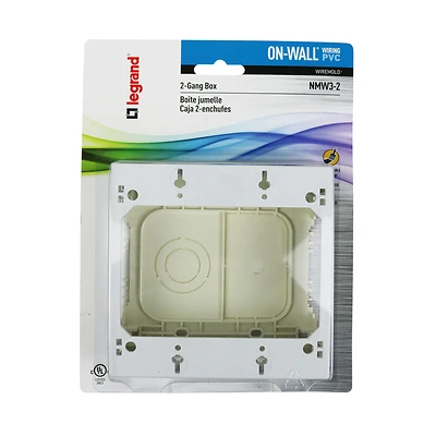 Wiremold NMW Series NMW3-2 Outlet Box, 2-Gang, Plastic, White, Wall Mounting