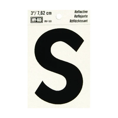 Hy-Ko RV-50/S Reflective Letter S, Black/Silver Vinyl, 3-In.