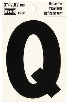 Hy-Ko RV-50/Q Reflective House Letter Q, Black/Silver Vinyl, 3-In.