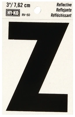 Hy-Ko RV-50/Z Reflective House Letter Z, Black/Silver Vinyl, 3-In.