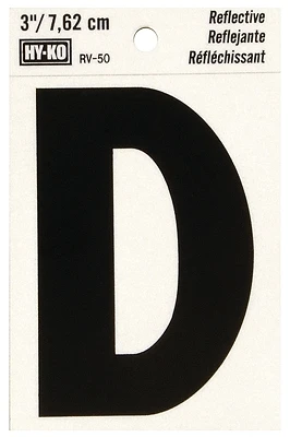 Hy-Ko Address Letter D, Reflective Black/Silver Vinyl, 3-In.