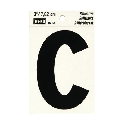 Hy-Ko RV-50/C Address Letter C, Reflective Black/Silver Vinyl, 3-In.