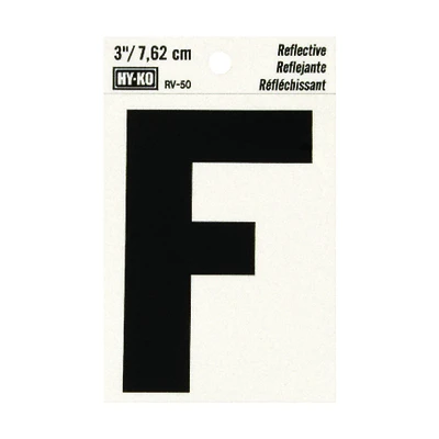 Hy-Ko RV-50/F Reflective Address Letter F, Black/Silver Vinyl, 3 In.