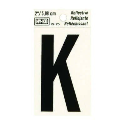 Hy-Ko RV-25/K House Address Letter K, Reflective Black/Silver Vinyl, 2-In.