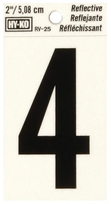 Hy-Ko House Address Number 4, Reflective Black Vinyl, 2-In.