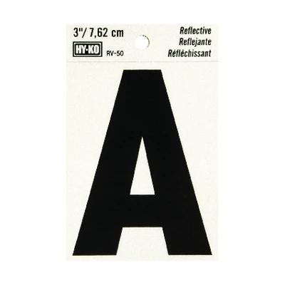 Hy-Ko RV-50/A Reflective Letter A, Black on Silver, 3-In. Vinyl
