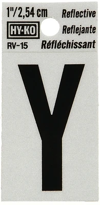 Hy-Ko RV-15/Y Reflective Vinyl Letter Y, Black/Silver, 1-In.