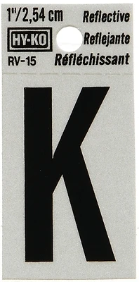Hy-Ko RV-15/K House Address Letter K, Reflective Vinyl, 1-In.