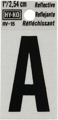 Hy-Ko RV-15/A Reflective Address Letter A, Black/Silver Vinyl, 1-In.