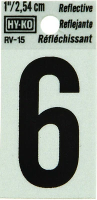 Hy-Ko RV-15/6 House Address Number 6, Reflective Black/Silver Vinyl, 1-In.