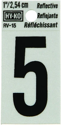 Hy-Ko Address Number 5, Reflective Black/Silver Vinyl, 1-In.