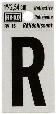 Hy-Ko RV-15/R House Address Letter R, Reflective Black/Silver Vinyl, 1-In.