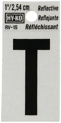 House Address Letter T, Reflective Black/Silver Vinyl, Adhesive, 1-In.
