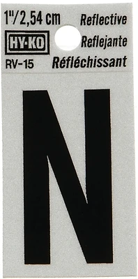 Hy-Ko RV-15/N House Address Letter N, Reflective Black/Silver Vinyl, 1-In.