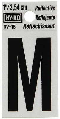 Hy-Ko RV-15/M Reflective Address Letter M, Black/Silver Vinyl, 1-In.