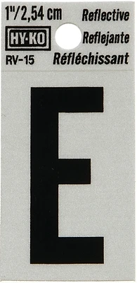 Hy-Ko House Address Letter E, Reflective Black/Silver Vinyl, 1-In.