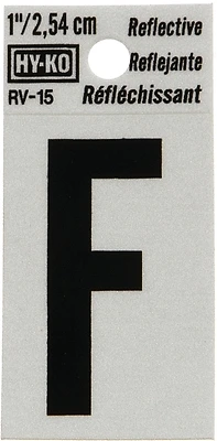 House Address Letter F, Reflective Black/Silver Vinyl, Adhesive, 1-In.