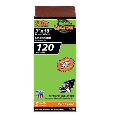 Gator 7030 Sanding Belt, 18 in L, 3 in W, 120 Grit, Fine, Aluminum Oxide Abrasive