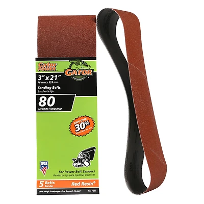 Sanding Belt, Aluminum Oxide, 80-Grit, 3 x 21 In., 5-Pk.