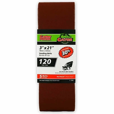 Sanding Belts, Aluminum Oxide, 120-Grit, 3 x 21 In., 5-Pk.