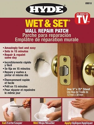 Hyde 09910 Wet & Set Drywall Repair Patch, 5 x 15-In.