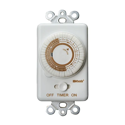 Woods 59745 In-Wall Mechanical Timer, 20A, 125V, White