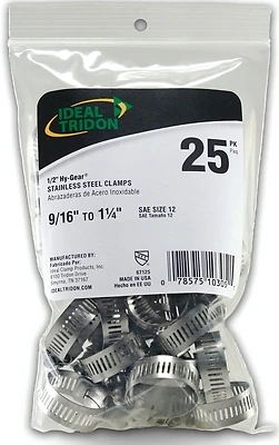 Ideal 6712550 Hy-Gear Stainless Steel Hose Clamp, Size 12, 25-Pk.