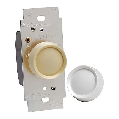 Leviton R00-RNL06-0TW Rotary Dimmer, 120 V, 600 W, CFL, Halogen, Incandescent, LED Lamp, White