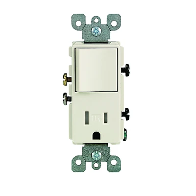 Leviton R67-T5625-0TS Combination Outlet Switch, 1 -Pole, 15 A, 125 V, NEMA: NEMA 5-15R, Almond