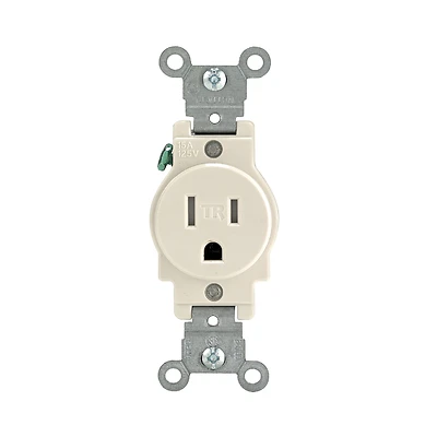 Leviton R56-T5015-0TS Single Receptacle Outlet, 2 -Pole, 125 VAC, 15 A, Side Wiring, NEMA: NEMA 5, Light Almond