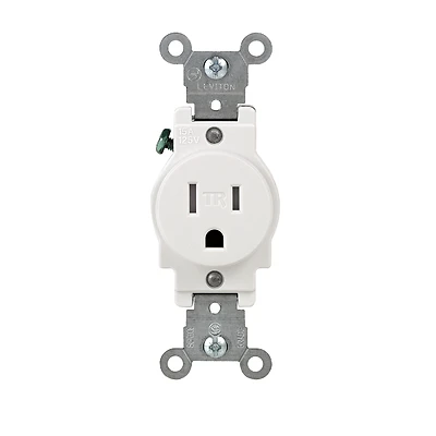 Leviton R52-T5015-0WS Single Receptacle, 2 -Pole, 125 V, 15 A, Back and Side Wiring, NEMA: NEMA 5-15R, White