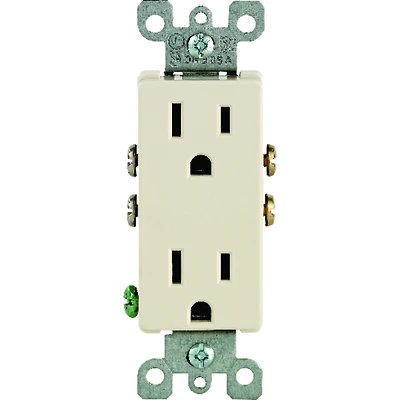 Leviton S06-05325-0TS Duplex Receptacle, Thermoplastic, Light Almond, 2-Pole, 15 A, Push-In, Side Wiring, 3-Wire