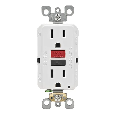Leviton R72-GFNT1-0RW GFCI Duplex Receptacle, Polycarbonate, White, 2-Pole, 15 A, 125 V, 3-Wire
