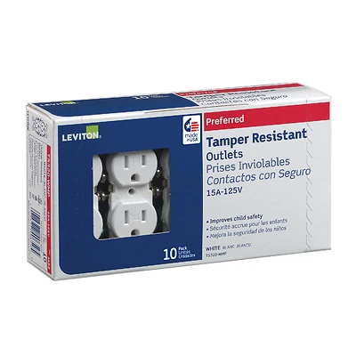 Leviton M22-T5320-WMP Duplex Receptacle, Thermoplastic, White, 2-Pole, 125 V, Push-In, Side Wiring, 14 to 12 AWG Wire