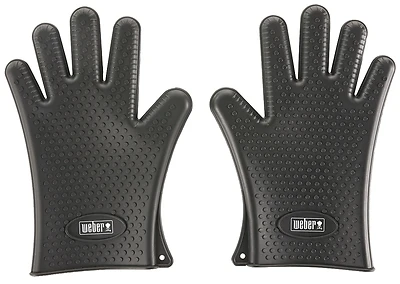 Weber 7017 Silicone Grilling Gloves, Black, Size L, Pair