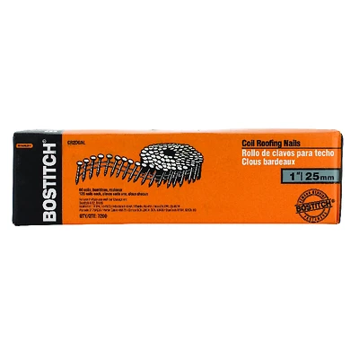 Bostitch CR2DGAL Collated Coil Roofing Nails, 1 In. Galvanized, 7,200-Pack