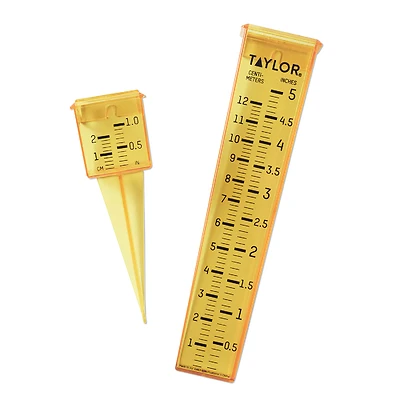 Taylor ClearVu 2715 Rain and Sprinkler Gauge, 5 in Rain, 1 in Sprinkler, Yellow
