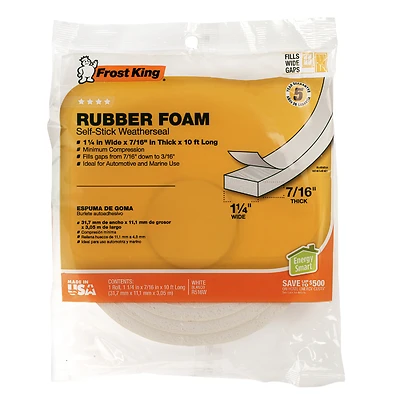 Rubber Foam Weatherseal Tape, 1-1/4W x 7/16 In. T x 10 Ft.