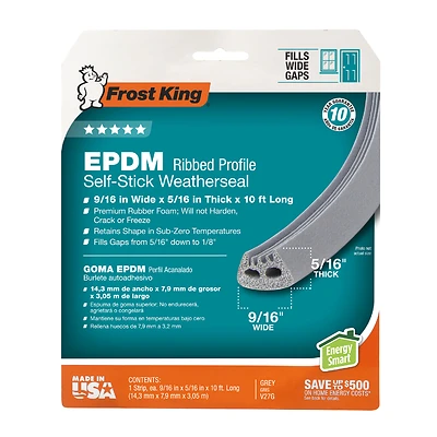 Frost King V27GA Extreme Weatherseal Tape, EPDM Rubber, 9/16 In. x 10 Ft., Gray