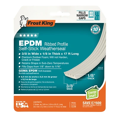 Frost King V23WA Rubber Weatherseal Tape, 3/8 In. x 17 Ft., White