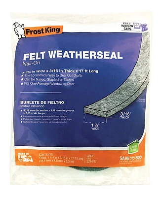 Frost King S214/17H Felt Weatherstrip, 1-1/4 W x 3/16 T x 17 L