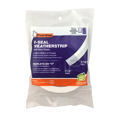 Frost King M13WH V-Seal Weatherstrip Tape, White, 7/8 In. x 17 Ft.