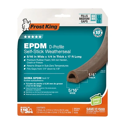 Frost King V25BA Extreme Rubber Weatherseal, 5/16W x 1/4 In. T x 17 Ft.