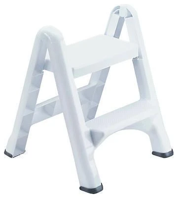 Rubbermaid FG420903WHT EZ Step Folding 2-Step Stool, White, 25 In H