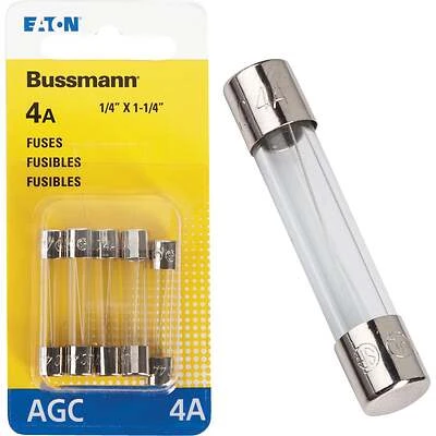 Bussmann AGC Series BP/AGC-4-RP Fuse, 4 A, 250 V, 200 A, 10 kA Interrupt, Glass Body, AGC, Fast-Acting Fuse