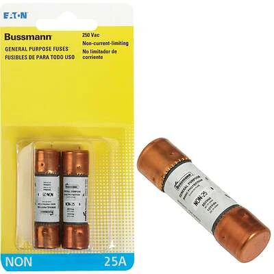 Bussmann NON Series BP/NON-25 Fuse, 25 A, 250 VAC, 125 VDC, 50 kA Interrupt, Melamine Body, K5, Cartridge Fuse
