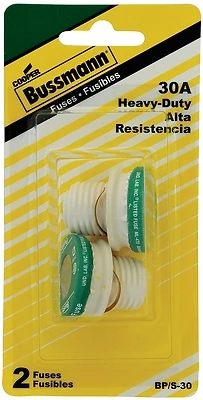 Bussmann S Series BP/S-30 Plug Fuse, 30 A, 125 V, 10 kA Interrupt, Plastic Body, S, Low Voltage, Time Delay Fuse