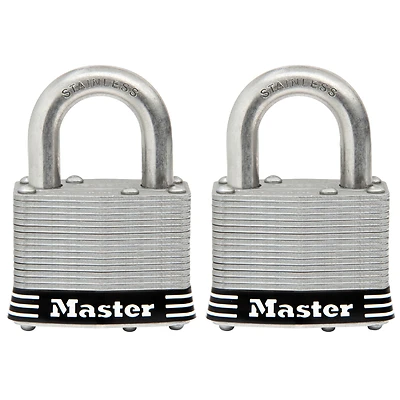 Master Lock 5SSTHC Keyed Padlock Set, Stainless Steel, 2 In., 2 Pack