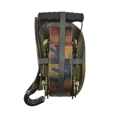 Keeper 47370-4C Tie-Down Ratchet, 2 in W, 16 ft L, Woodland Camouflage, 3333 lb Working Load, Double J-Hook End